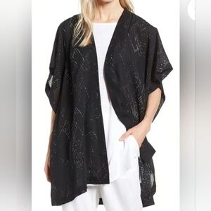 💎 Eileen Fisher Marrakesh Printed Silk Tencel Black Long Kimono